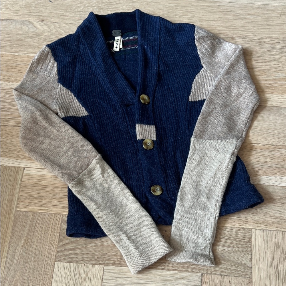 Anthropologie Blue and Tan Cardigan